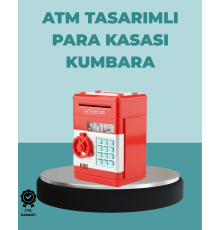 Şifreli Kırmızı ATM Tasarımlı Çelik Kasa Görünümlü Kumbara