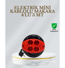 CE Belgeli 3 Metre 4’lü Kablolu Priz Makara