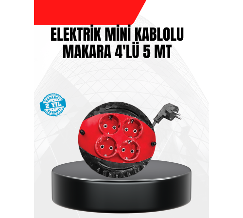 Ev ve Ofis İçin 5 Metre Kablolu 4 Priz Makarası