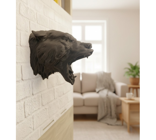 Dekoratif Asılabilir Siyah Ayı Başı 3D Duvar Heykeli 25x19 cm