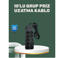 Termal Koruma Sistemli USB Type-C 10’lu Grup Priz 2m 2500W Güç Kapasiteli