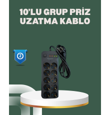 Termal Koruma Sistemli USB Type-C 10’lu Grup Priz 2m 2500W Güç Kapasiteli