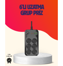 USB Type-C Destekli Termal Korumalı 6’lı Uzatma Priz 10A 2m