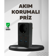 Tip Akım Koruma Prizi 10A 2500W USB Type C Destekli
