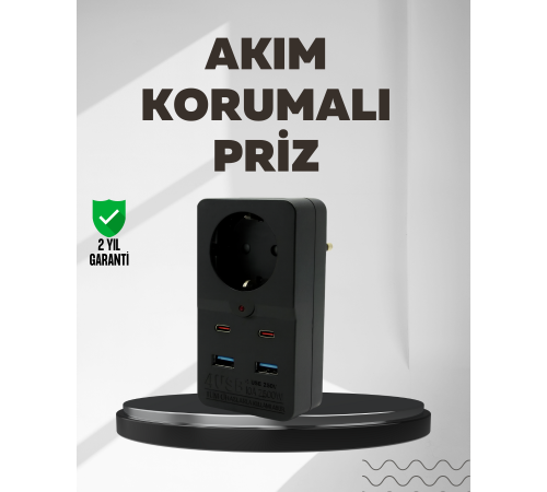 Tip Akım Koruma Prizi 10A 2500W USB Type C Destekli