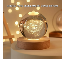 USB Bağlantılı Işıklı Kristal Küre Modern Ahşap Tabanlı Dekor
