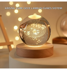 USB Bağlantılı Işıklı Kristal Küre Modern Ahşap Tabanlı Dekor