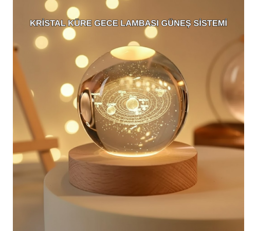 USB Bağlantılı Işıklı Kristal Küre Modern Ahşap Tabanlı Dekor