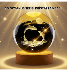 Lazer İşlemeli Yunus Kristal Küre Sıcak Işıklı Ahşap Standlı
