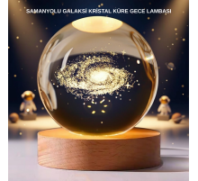 Samanyolu Desenli Kristal Küre Ahşap Standlı Gün Işığı LED Masa Lambası