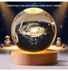 Samanyolu Desenli Kristal Küre Ahşap Standlı Gün Işığı LED Masa Lambası