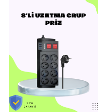 Termal Korumalı 8 Prizli 3 USB’li Uzatma Kablosu