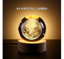 Ay Temalı Kristal Küre Gece Lambası LED Aydınlatmalı Premium Dekor