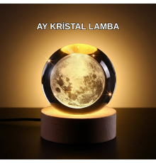 Ay Temalı Kristal Küre Gece Lambası LED Aydınlatmalı Premium Dekor