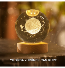 Ahşap Standlı Sarı Işıklı Dekoratif Küre Kız Figürü Tasarım