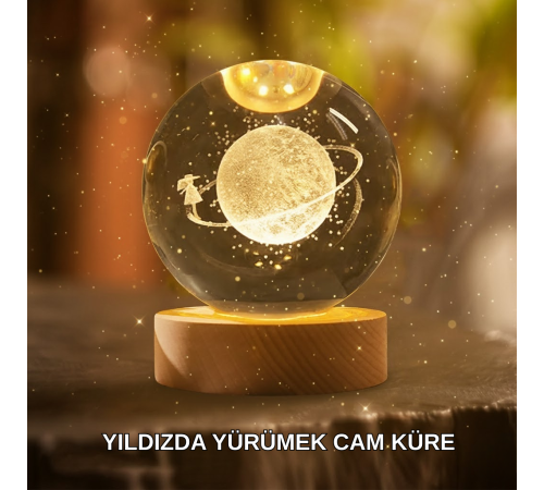Ahşap Standlı Sarı Işıklı Dekoratif Küre Kız Figürü Tasarım