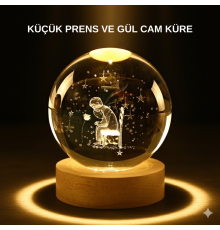 Küçük Prens Işıklı Küre Lamba Ahşap Taban Büyük Boy Hediyelik