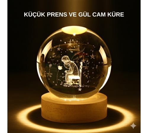 Küçük Prens Işıklı Küre Lamba Ahşap Taban Büyük Boy Hediyelik