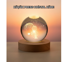 Masif Ahşap Standlı 3D Küçük Prens Kristal Top USB Gece Lambası Sıcak Işık