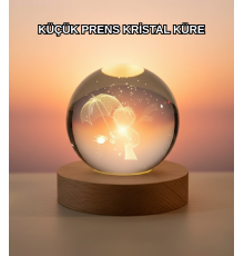Masif Ahşap Standlı 3D Küçük Prens Kristal Top USB Gece Lambası Sıcak Işık