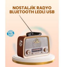 Eskitme Tasarımlı Ahşap Bluetooth Radyo LED Aydınlatmalı