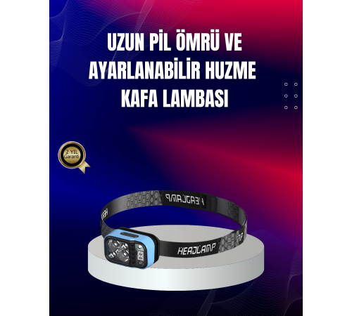 Süper Parlak LED Kafa Feneri 3 Renk 53 Mod Type C Şarjlı