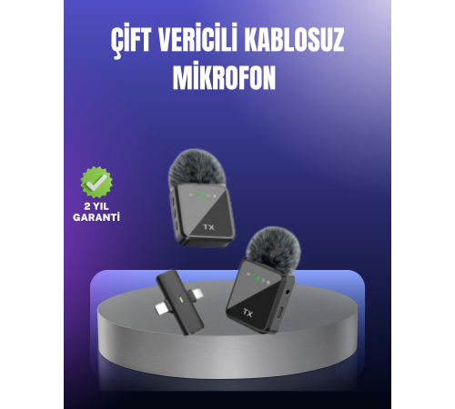 Vlog Podcast ve Röportajlar İçin Kablosuz Çift Yaka Mikrofon