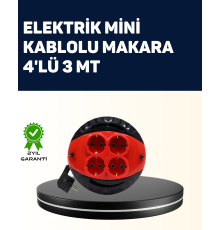 Ev ve Ofis İçin 3 Metre Kablolu 4 Priz Makarası