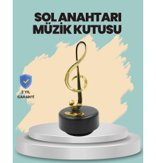Altın Nota Sol Anahtarı Müzik Box Döner Mekanizmalı Hediyelik