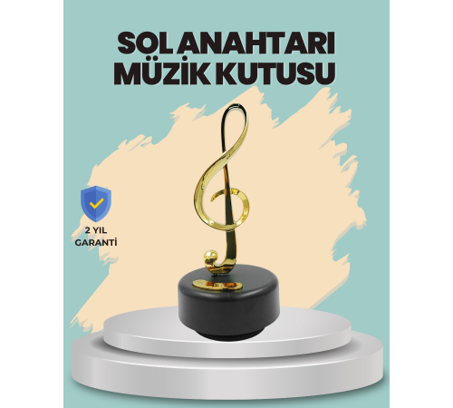 Altın Nota Sol Anahtarı Müzik Box Döner Mekanizmalı Hediyelik