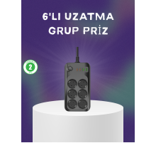 6 Prizli Çoklu Uzatma Kablosu USB Type-C Hızlı Şarj Termal Koruma