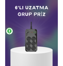 6 Prizli Çoklu Uzatma Kablosu USB Type-C Hızlı Şarj Termal Koruma