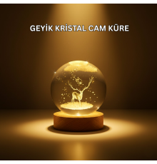 USB Bağlantılı Geyik Temalı Kristal Küre Premium Masa Gece Lambası