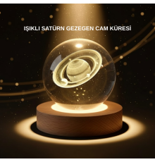 Dekoratif 3D Satürn Motifli Kristal Küre Işıklı Gece Lambası