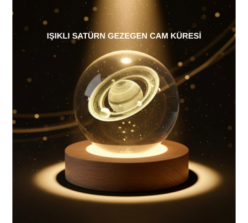 Dekoratif 3D Satürn Motifli Kristal Küre Işıklı Gece Lambası