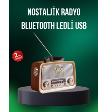 Taşınabilir Nostalji Radyo Bluetooth USB AUX Girişli