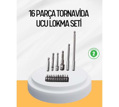 Ergonomik 16 Parça Bits Tornavida Uç ve Adaptör Seti