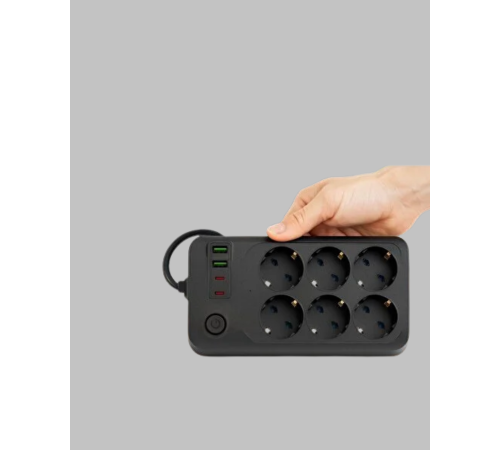 6’lı Grup Priz Termal Korumalı USB Type-C Çoklu Priz 2 Metre Kablo