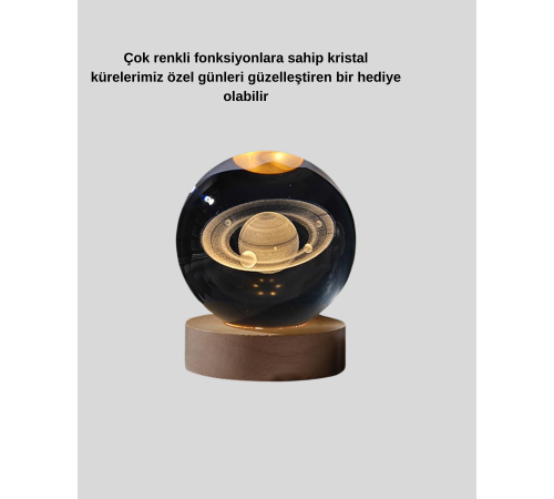 Ahşap Tabanlı 3D Satürn Kristal Küre Atmosfer Lambası