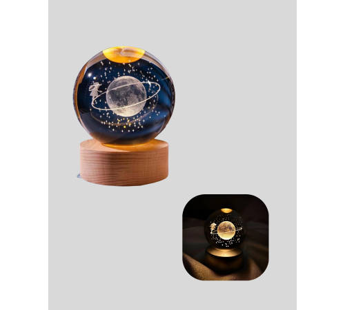 Ahşap Standlı Sarı Işıklı Dekoratif Küre Kız Figürü Tasarım