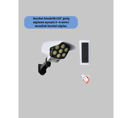 Solar Şarjlı Hareket Sensörlü LED Dış Mekan Lambası Kamera Tasarımlı Güvenlik Işığı