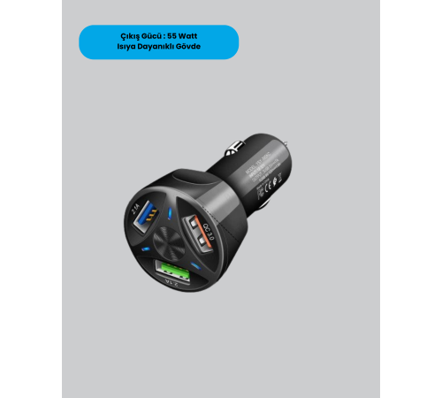 55W Hızlı Şarj Araç Çakmaklık Adaptörü QC 3.0 PD
