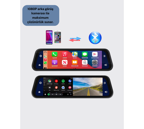 Ön Arka Kameralı Dokunmatik Dikiz Aynası 170° Geniş Açı