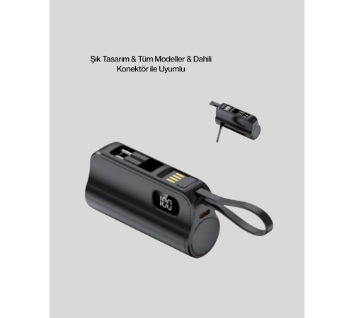 Dahili Konektörlü 20W Hızlı Şarj Mini Taşınabilir Powerbank