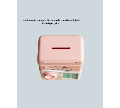 ATM Tasarımlı Pembe Işıklı Sesli Çocuk Kumbarası