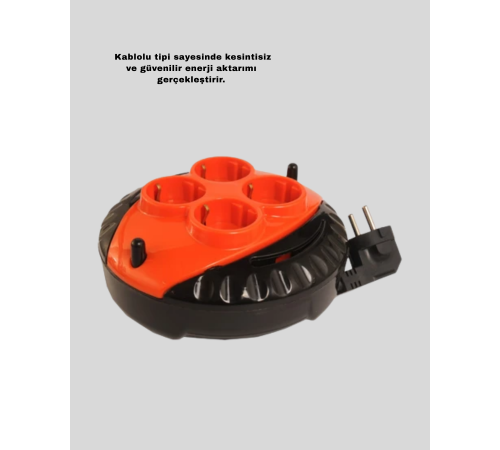 CE Belgeli 3 Metre 4’lü Kablolu Priz Makara