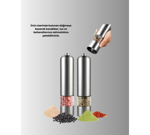 Pilli Baharat Değirmeni Karabiber Tuz ve Baharat Öğütücü