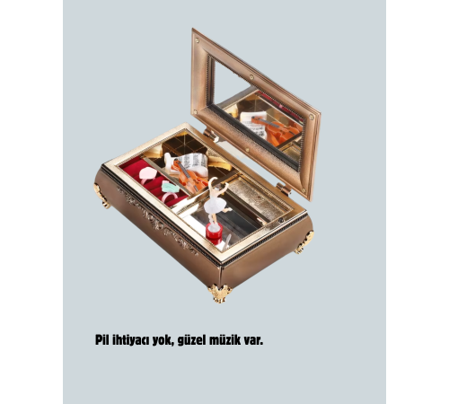 Piyano Tasarım Müzik Kutusu Balerin Figürü ve Takı Bölmeli