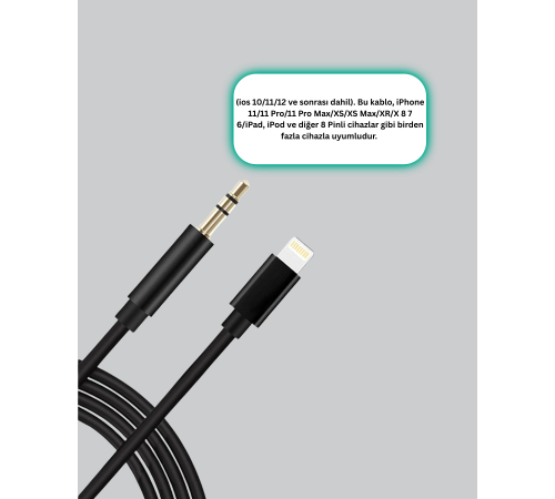 Lightning Girişli Cihazlar İçin 3.5mm Aux Ses Kablo Dönüştürücü 1M