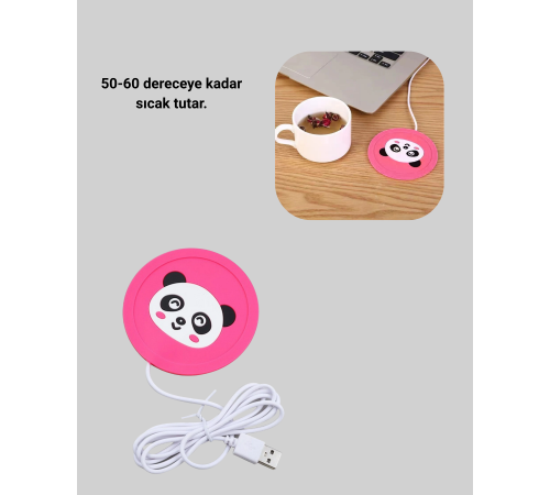 Silikon Hayvan Figürlü USB Bardak Altlığı Isıtıcısı 1.2m Kablolu 60° Isı Koruma